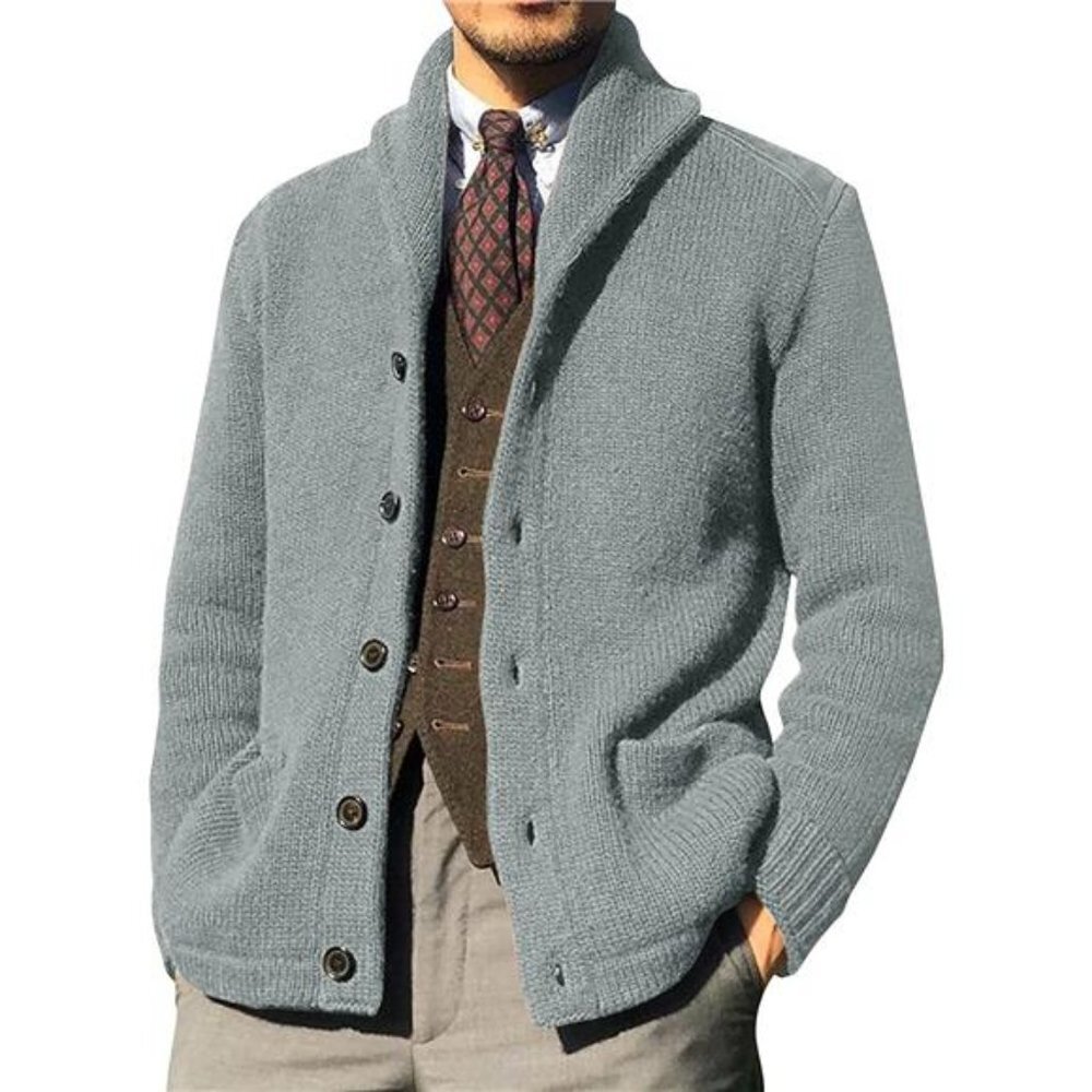 Men’s Shawl Collar Cable Knit Cardigan Button-Down Loose Fit Sweater